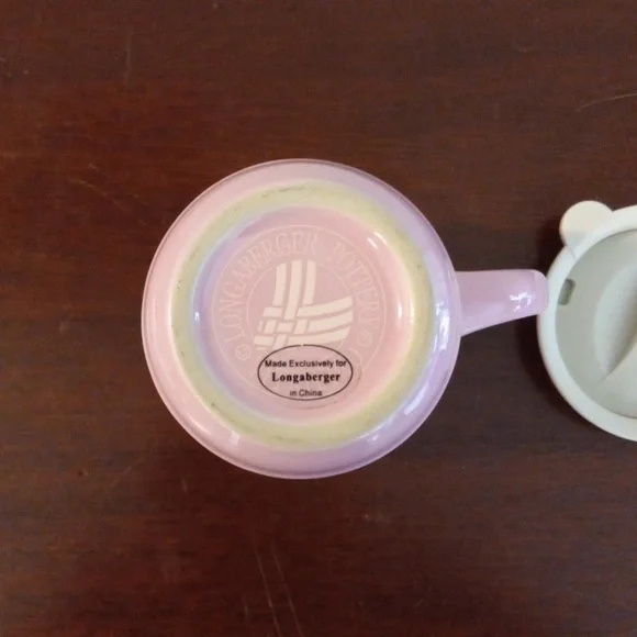 LONGABERGER Woven Traditions Pink Travel Mug with Lid Breast Cancer Ribbon NWOT - Picture 10 of 11